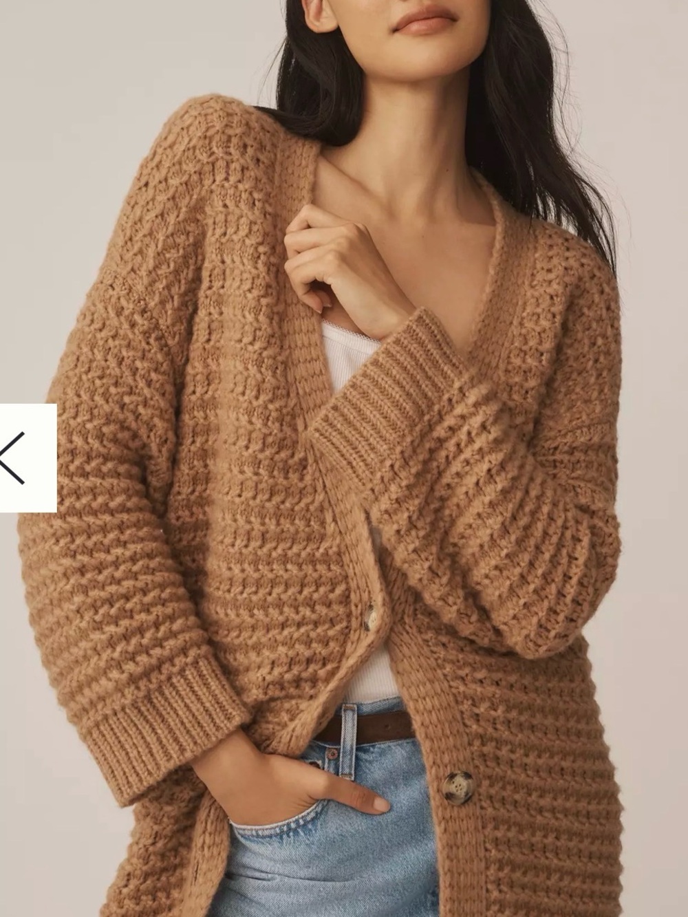 Maeve Oversized Waffle Knit Cardigan - Camel Brown